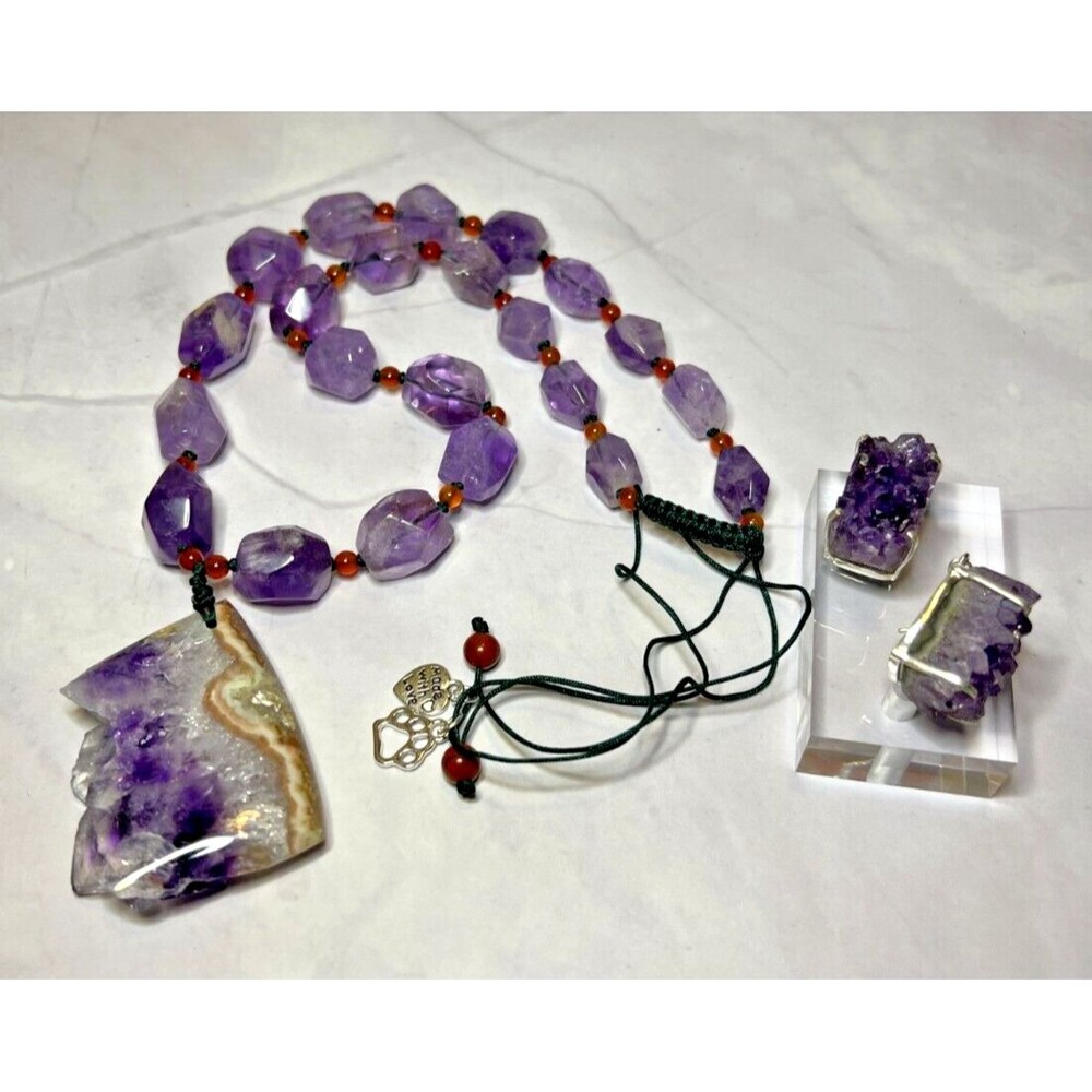 Raw Amethyst Crystal & Carnelian Bead, Necklace & Earring Set, (0137)